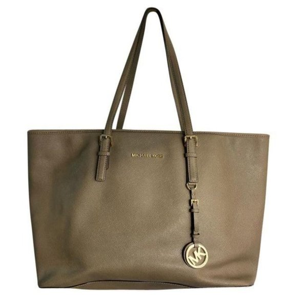 MICHAEL KORS Tan Saffiano Leather Jet Set Tote Bag - Picture 1 of 12